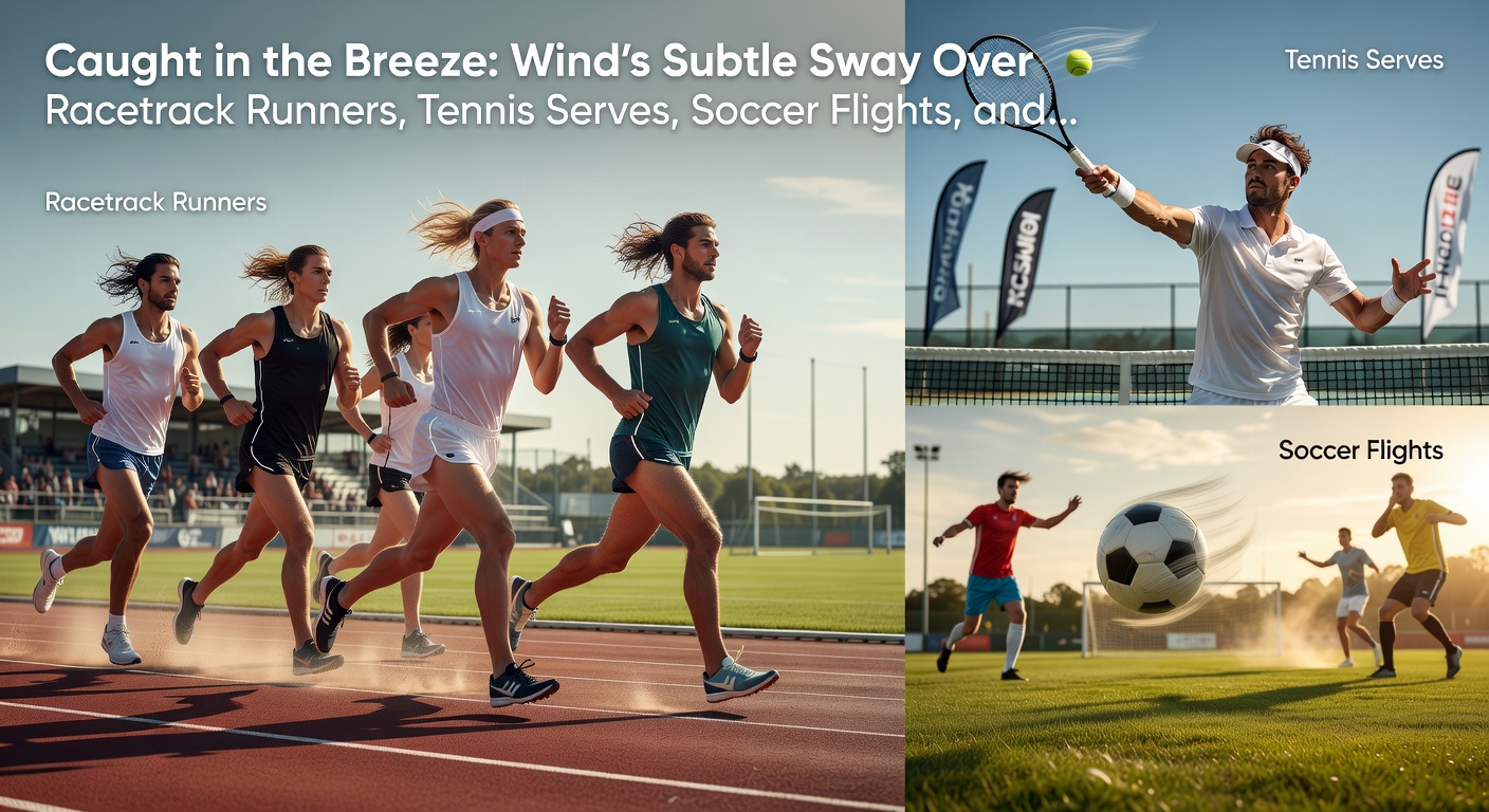 A soccer free kick curving dramatically in strong wind, ball slicing through the air toward the goal