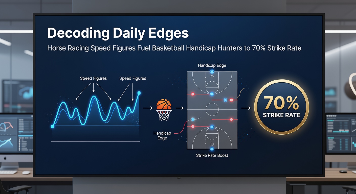 Visual breakdown of a 70% strike rate model, showing horse speed figure algorithms applied to NBA handicap trends with graphs from March 2026 games