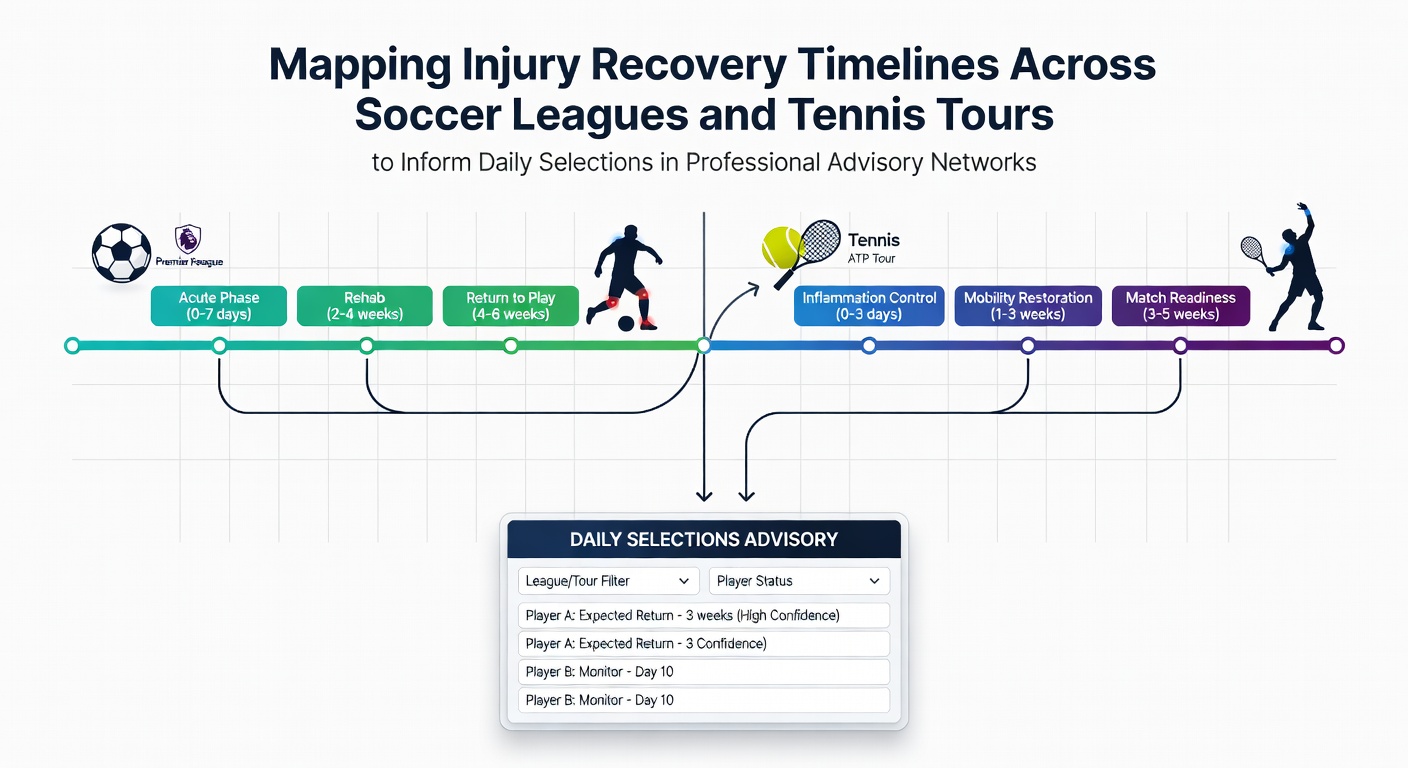 Detailed charts showing injury recovery timelines for soccer players and tennis athletes overlaid on league and tour schedules
