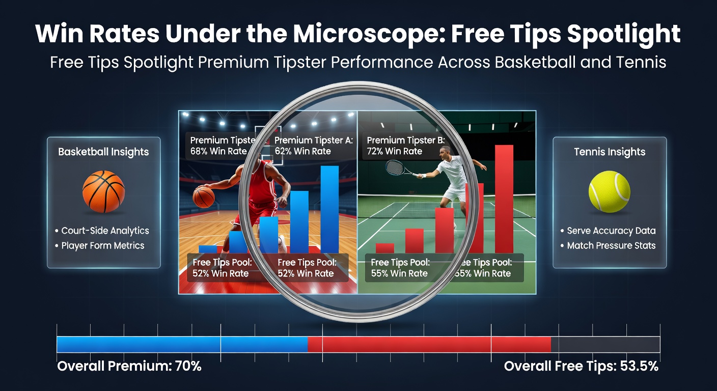 Graph comparing win rates of free and premium tips in basketball and tennis matches